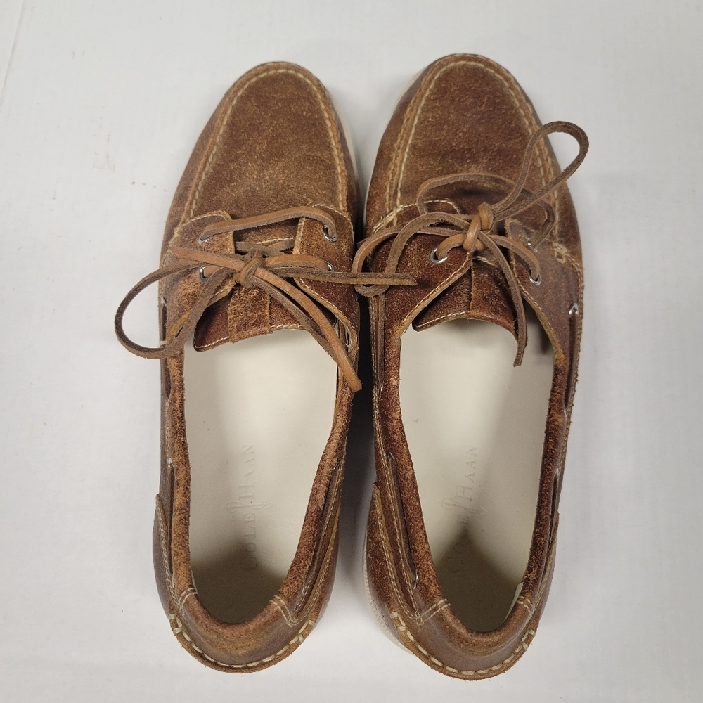 Cole Haan Dominick Leather Boat Shoes Men’s Size 12 Tan Brown Distressed - Picture 7 of 8